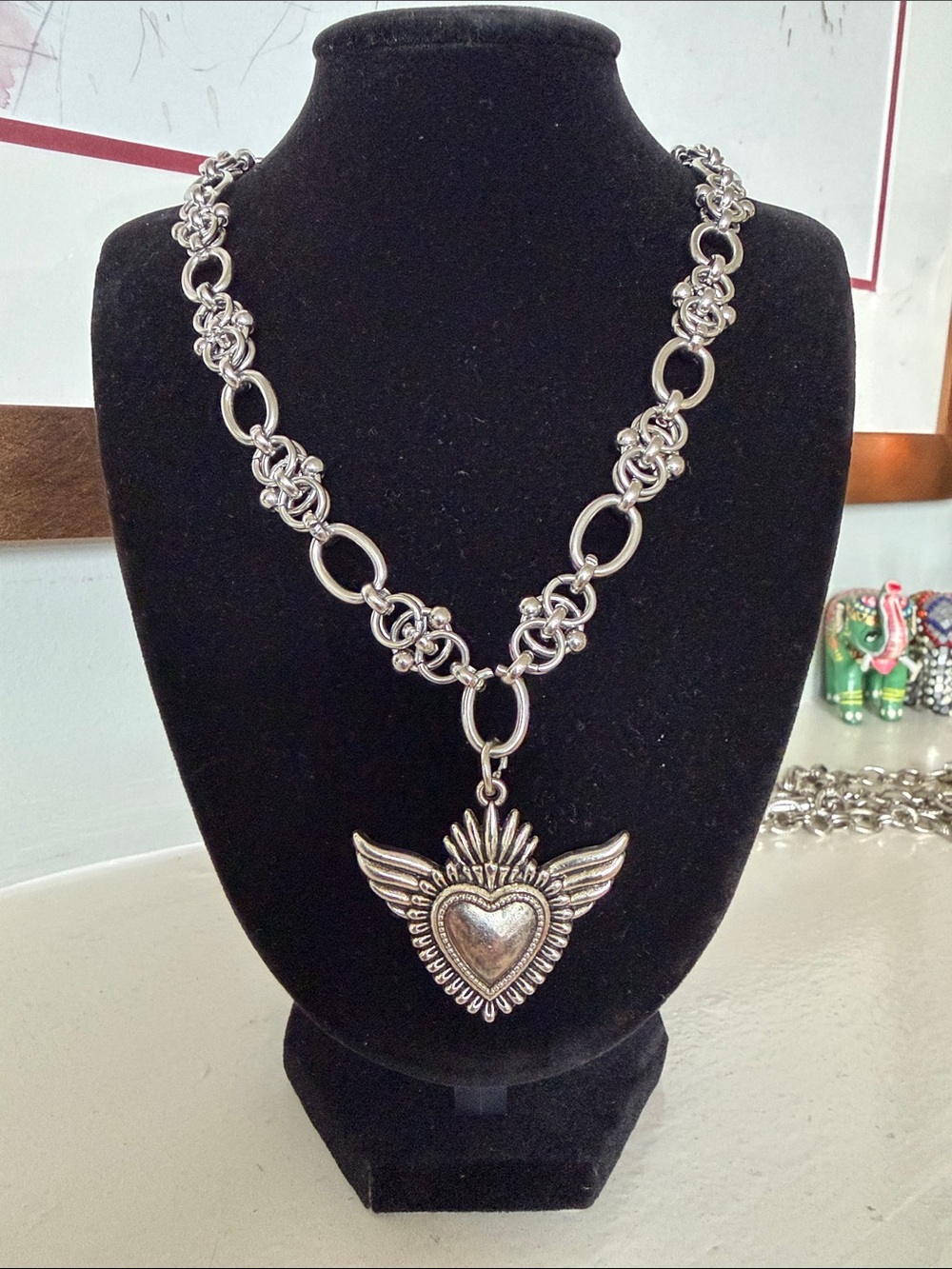 Winged Heart Pendant Necklace in Silver-Tone